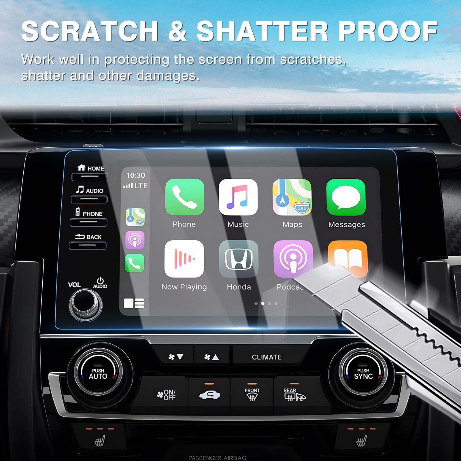 Karltys 2 Pack 9-Inch Tempered Glass Screen Protector for 2019-2021 Honda Civic LX EX Touring Si - Ultra Clear Anti Glare Cover